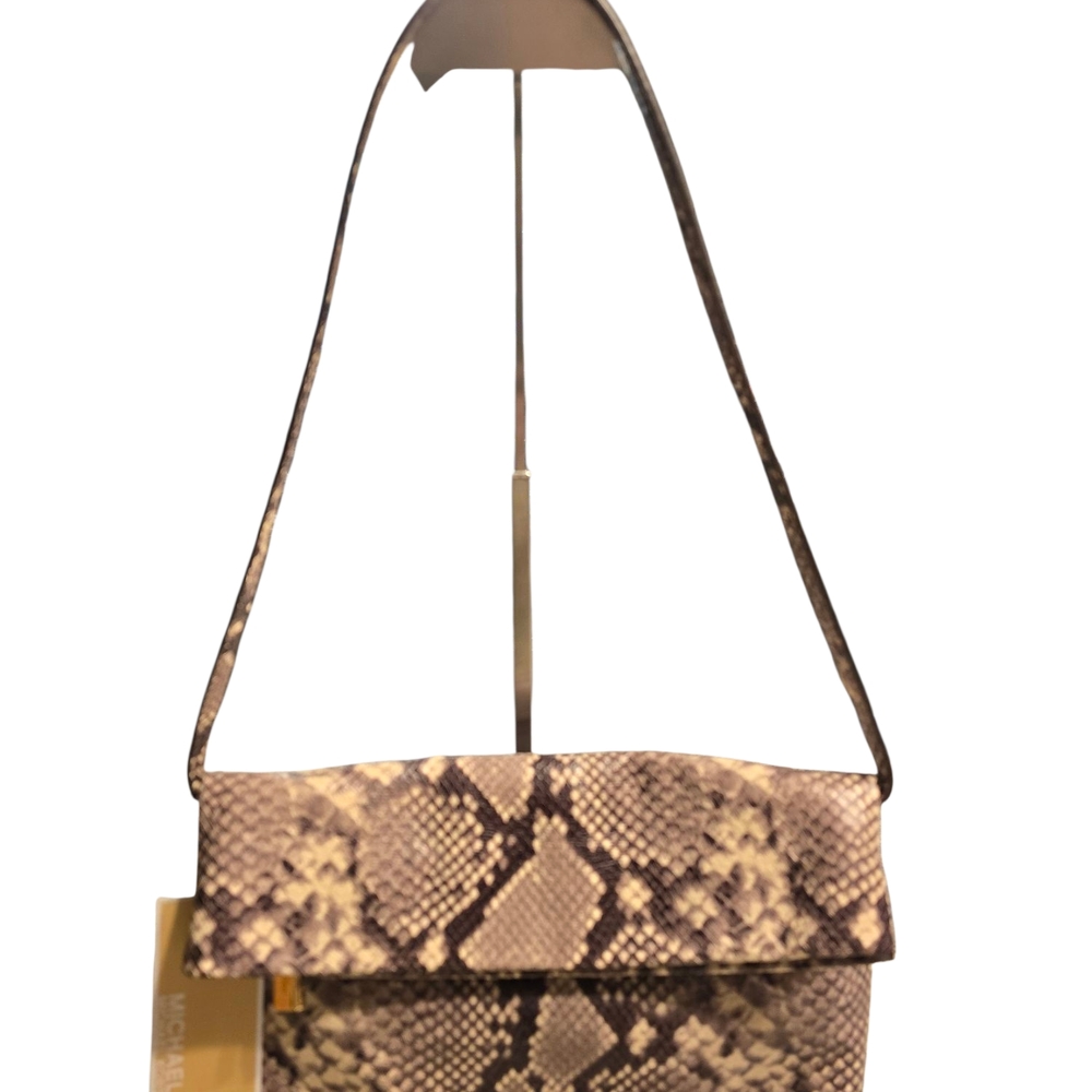 Michael Kors Brown Shoulder Bag with Faux Snakeskin Design